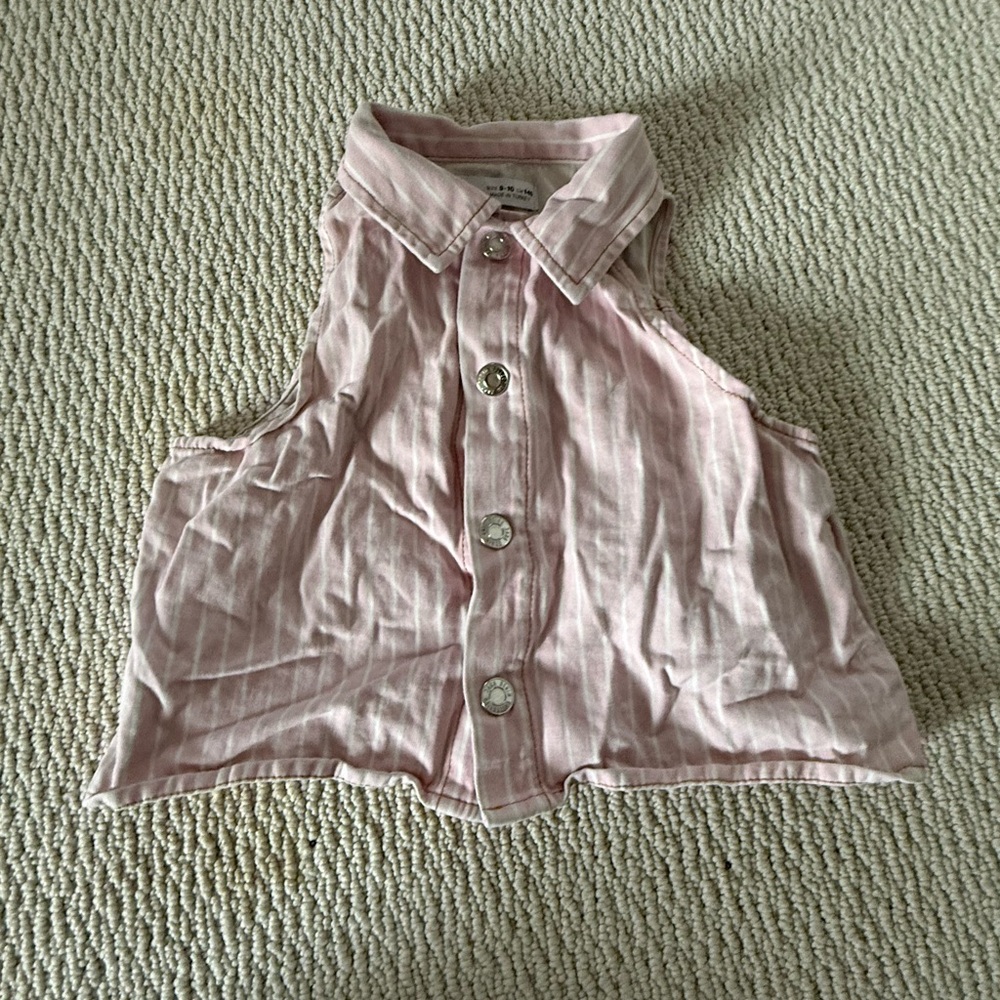 Zara Light Pink Striped Collared Crop Top